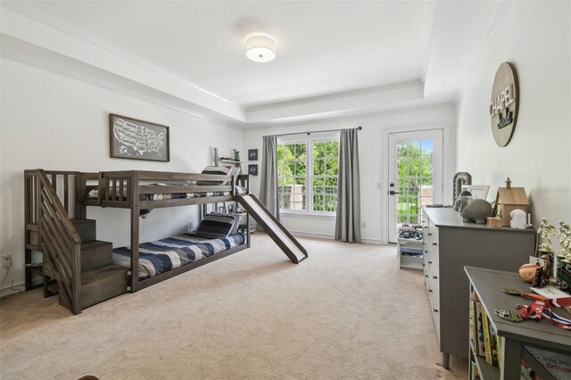 16502 Millan De Avila, Tampa, FL 33613 - bedroom with carpet, a raised ceiling, access to outside, and baseboards