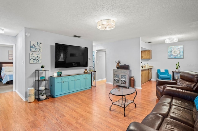 802 Antler Ct, Brandon, FL 33511 - living area featuring a textured ceiling, light wood-style floors, and baseboards