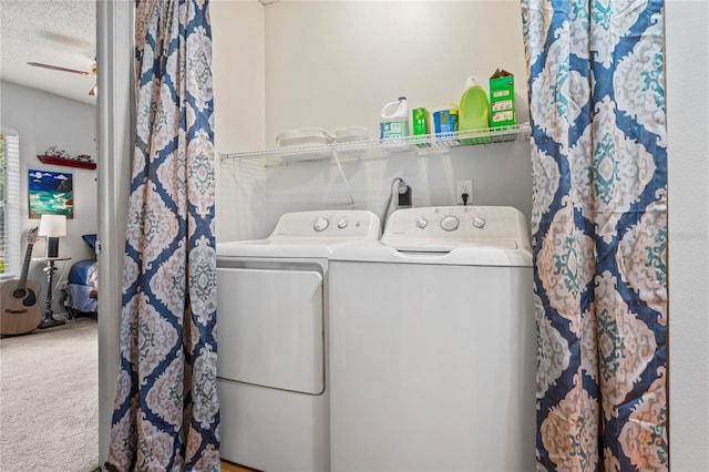 802 Antler Ct, Brandon, FL 33511 - laundry room with independent washer and dryer, carpet flooring, and a textured ceiling