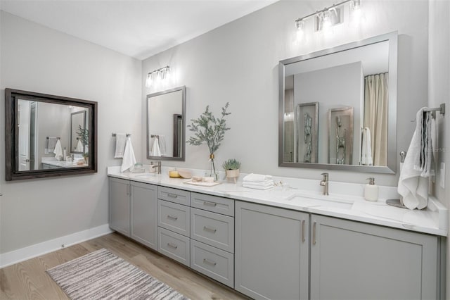 13167 Oldenburg Dr, Hudson, FL 34667 - bathroom featuring double vanity, wood finished floors, and baseboards