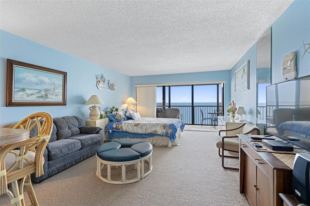 14950 Gulf Blvd Unit 905, Madeira Beach, FL 33708 - carpeted bedroom with a textured ceiling and access to outside