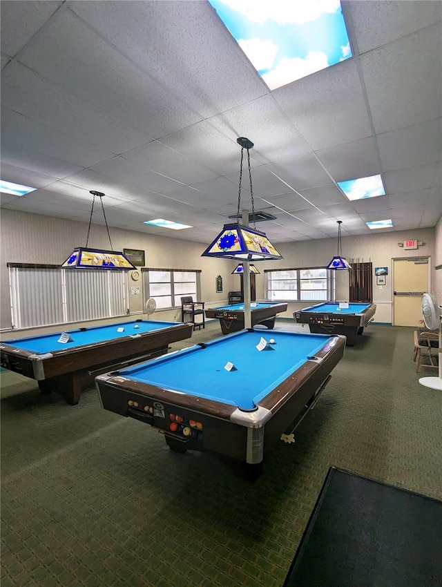 4725 Cove Cir Unit 908, Saint Petersburg, FL 33708 - playroom featuring pool table, carpet flooring, and a drop ceiling