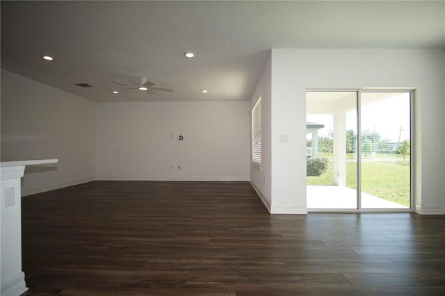 9512 Summers Cay Cir, Thonotosassa, FL 33592 - empty room featuring dark wood-type flooring, ceiling fan, recessed lighting, and baseboards