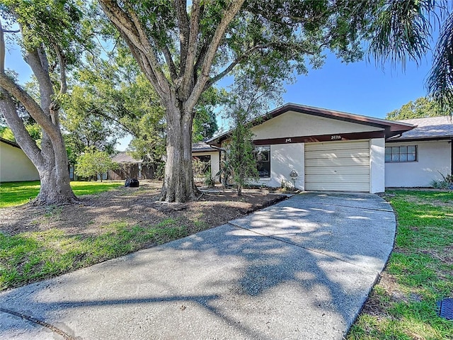2031 Dover Ct, Oldsmar, FL 34677 - ranch-style house featuring concrete driveway, an attached garage, and stucco siding