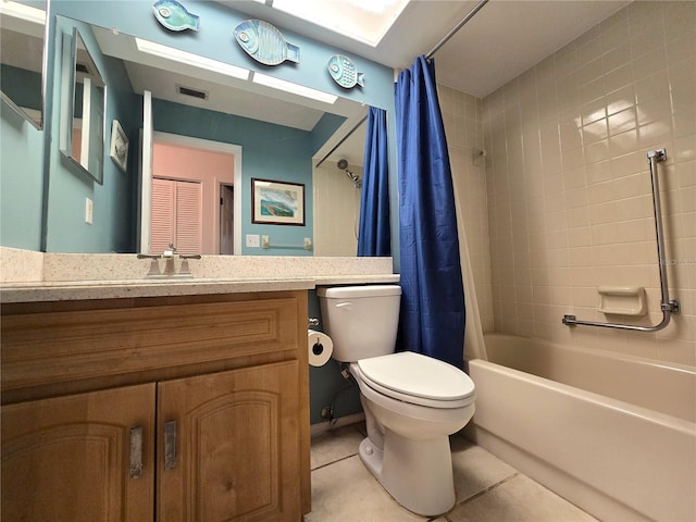 3509 Oak Lake Dr, Palm Harbor, FL 34684 - full bath with toilet, shower / bath combination with curtain, tile patterned floors, and vanity