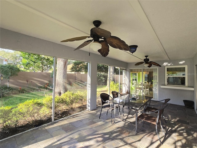 3509 Oak Lake Dr, Palm Harbor, FL 34684 - sunroom with outdoor dining space and ceiling fan