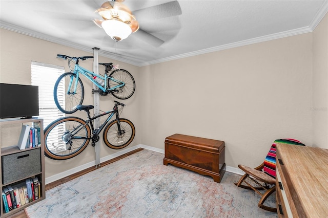 704 Lyndhurst St Unit 624, Dunedin, FL 34698 - misc room with crown molding, wood finished floors, baseboards, and a ceiling fan
