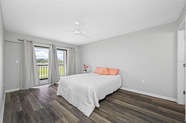 9450 Harbor Greens Way Unit 207, Seminole, FL 33776 - bedroom with access to exterior, baseboards, wood finished floors, and ceiling fan