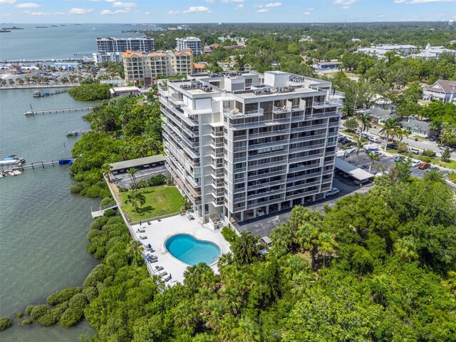 500 N Osceola Ave Unit 811, Clearwater, FL 33755 - drone / aerial view of a large body of water, a pool, and apartment complex