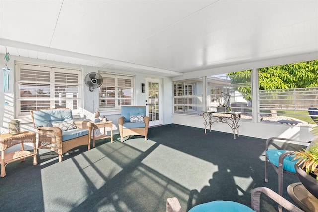 629 Fort Duquesna Dr, Sun City Center, FL 33573 - sunroom / solarium with carpet and outdoor lounge area