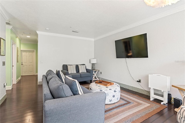 512 1st St Unit 108, Indian Rocks Beach, FL 33785 - living room with ornamental molding, wood-type flooring, baseboards, recessed lighting, and a textured ceiling