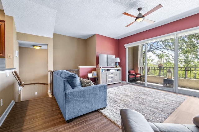 731 Cruise View Dr, Tampa, FL 33602 - living room with ceiling fan, a textured ceiling, and wood finished floors