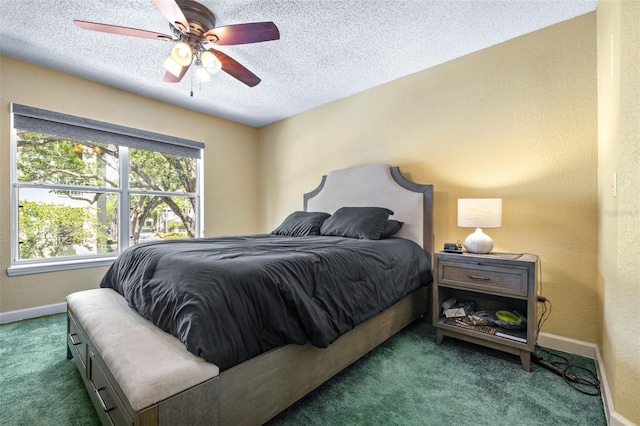 731 Cruise View Dr, Tampa, FL 33602 - carpeted bedroom with a textured ceiling, baseboards, and ceiling fan