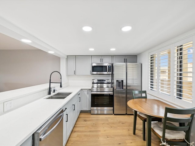 3062 Eastland Blvd Unit 405, Clearwater, FL 33761 - kitchen with stainless steel appliances, a sink, gray cabinetry, light countertops, and recessed lighting