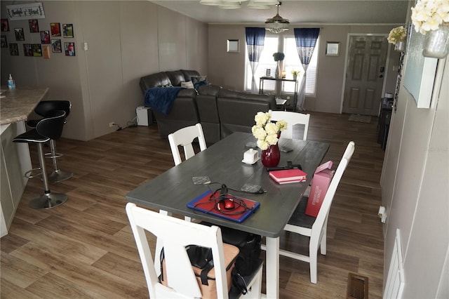 12008 Rose Ln, Riverview, FL 33569 - dining area featuring wood finished floors and ceiling fan