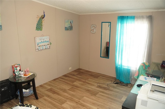 12008 Rose Ln, Riverview, FL 33569 - miscellaneous room with crown molding, light wood-style flooring, and a textured ceiling