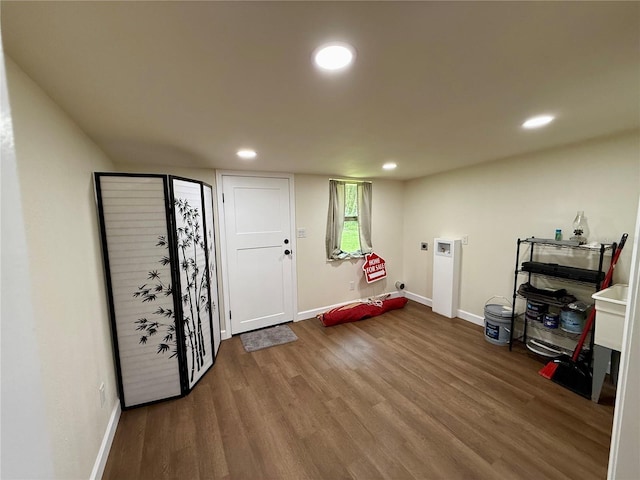18452 Fort Dade Ave, Brooksville, FL 34601 - entryway featuring baseboards, wood finished floors, and recessed lighting