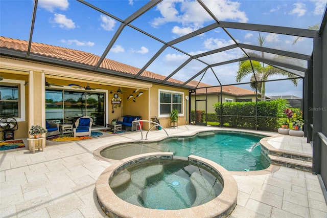 222 Toscavilla Blvd, Nokomis, FL 34275 - view of pool featuring a patio, a pool with connected hot tub, and a ceiling fan