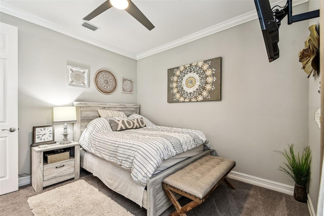222 Toscavilla Blvd, Nokomis, FL 34275 - bedroom featuring carpet, ornamental molding, and a ceiling fan