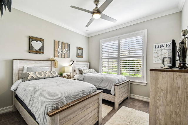 222 Toscavilla Blvd, Nokomis, FL 34275 - bedroom with dark colored carpet, crown molding, and ceiling fan