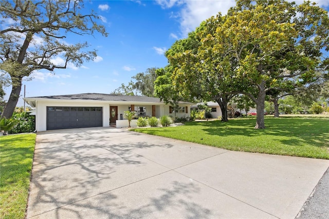 125 Live Oak Ln, Largo, FL 33770 - ranch-style house featuring an attached garage, concrete driveway, a front lawn, and stucco siding