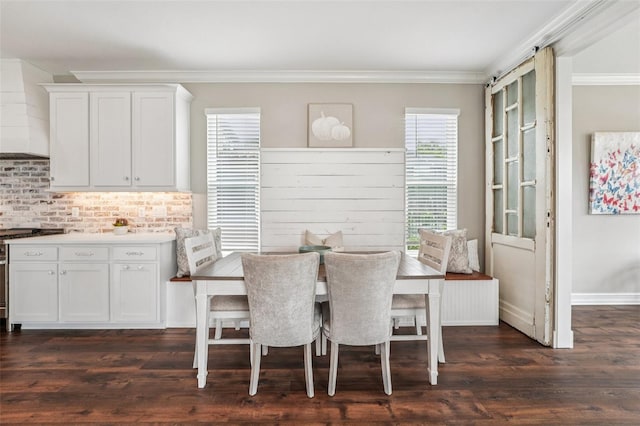 19191 Pease Pl, Lutz, FL 33558 - dining space featuring dark wood-style flooring and ornamental molding
