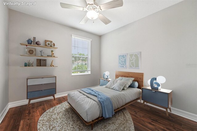 19191 Pease Pl, Lutz, FL 33558 - bedroom with wood finished floors, baseboards, and ceiling fan