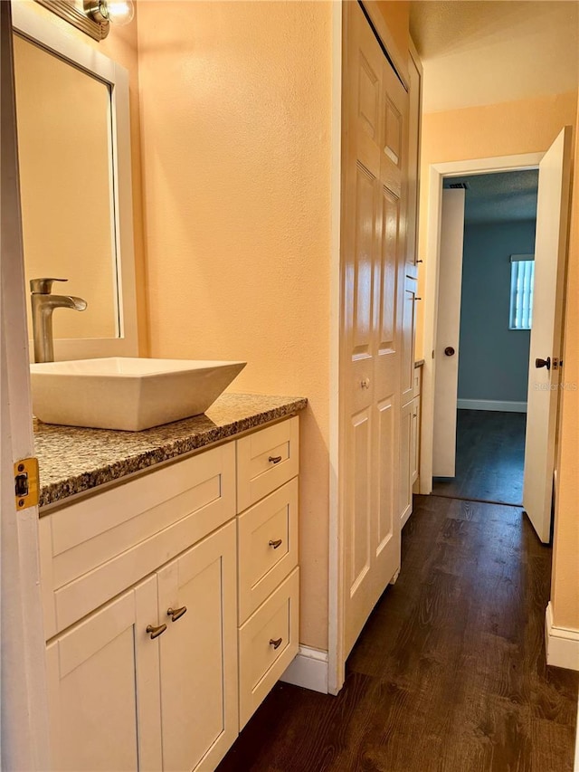 3802 N Oak Dr Unit W22, Tampa, FL 33611 - bathroom featuring wood finished floors, vanity, and baseboards