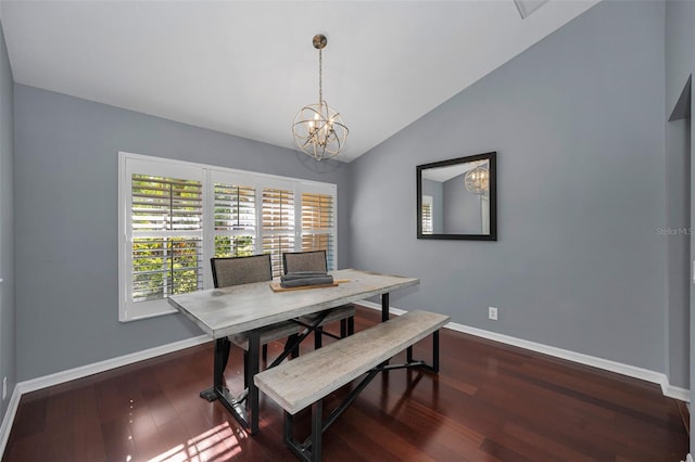 4133 Auston Way, Palm Harbor, FL 34685 - dining room with baseboards, a chandelier, lofted ceiling, wood finished floors, and a desk