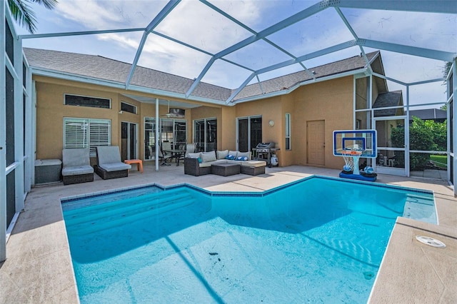 4133 Auston Way, Palm Harbor, FL 34685 - outdoor pool featuring a patio, outdoor lounge area, grilling area, and a lanai