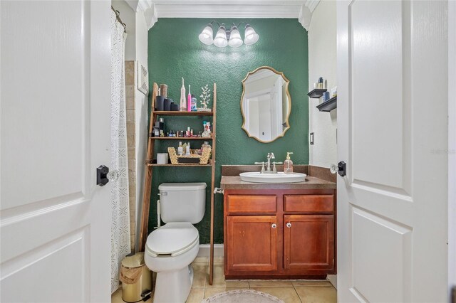 741 Mainsail Dr, Tampa, FL 33602 - full bath featuring vanity, tile patterned floors, toilet, a textured wall, and ornamental molding