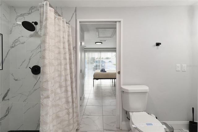 13800 Judy Ave, Hudson, FL 34667 - bathroom with marble look tiles, toilet, and a shower with curtain
