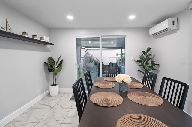 13800 Judy Ave, Hudson, FL 34667 - dining space with a wall unit AC, light marble finish floors, recessed lighting, and baseboards