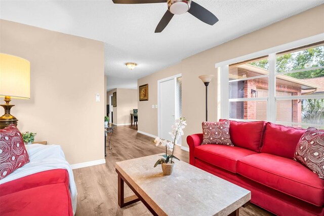 2608 Camille Dr, Palm Harbor, FL 34684 - living area with wood finished floors, a ceiling fan, and baseboards