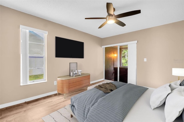 2608 Camille Dr, Palm Harbor, FL 34684 - bedroom featuring light wood finished floors, baseboards, and a ceiling fan