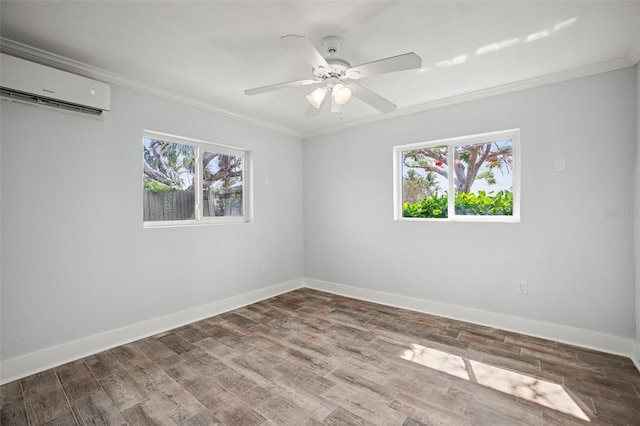 403 Normandy Rd, Madeira Beach, FL 33708 - empty room with a wall unit AC, plenty of natural light, ornamental molding, baseboards, and ceiling fan
