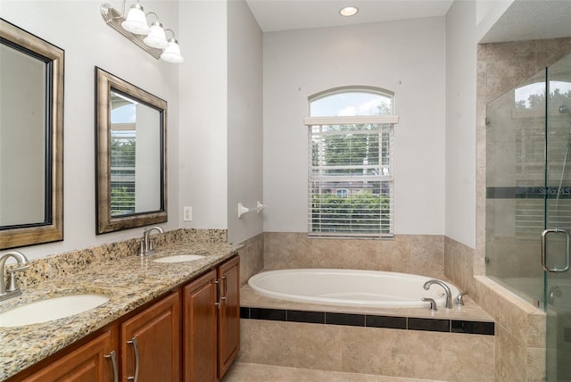 14266 Creek Run Dr, Riverview, FL 33579 - full bathroom featuring a garden tub, a shower stall, and double vanity
