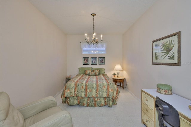 2128 Worthington Greens Dr, Sun City Center, FL 33573 - bedroom with a chandelier, light tile patterned floors, and baseboards