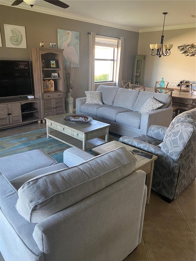 12619 Richezza Dr, Venice, FL 34293 - living area with crown molding and a chandelier