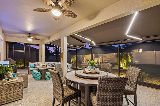 31921 Magna Gulf Loop, San Antonio, FL 33576 - view of patio / terrace featuring ceiling fan, an outdoor hangout area, and outdoor dining space