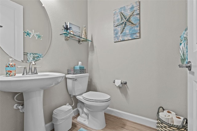 31921 Magna Gulf Loop, San Antonio, FL 33576 - half bathroom with baseboards, toilet, wood finished floors, and a sink