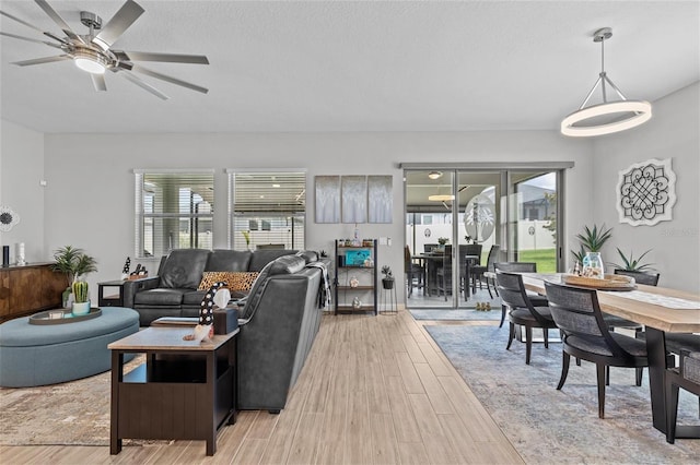 31921 Magna Gulf Loop, San Antonio, FL 33576 - living room featuring light wood-style floors and ceiling fan