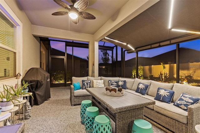 31921 Magna Gulf Loop, San Antonio, FL 33576 - view of patio / terrace featuring an outdoor living space, a grill, and a ceiling fan