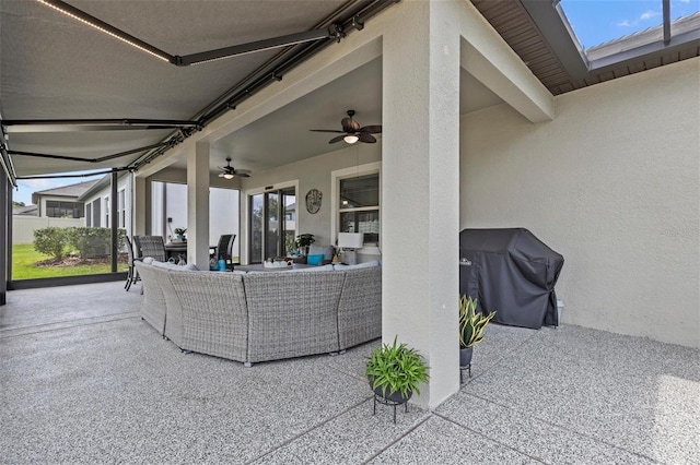 31921 Magna Gulf Loop, San Antonio, FL 33576 - view of patio with an outdoor living space, grilling area, and a ceiling fan