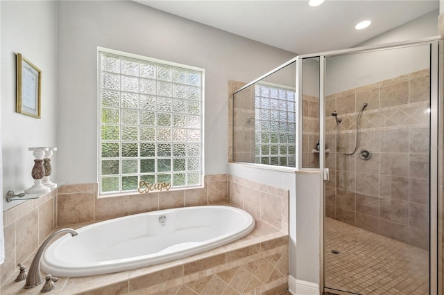 2011 Water Wheel Ct, Dunedin, FL 34698 - bathroom featuring a bath, a stall shower, plenty of natural light, and recessed lighting