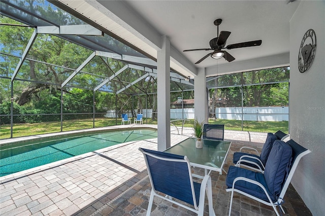 2011 Water Wheel Ct, Dunedin, FL 34698 - view of pool featuring a patio area, a fenced backyard, ceiling fan, and a lanai