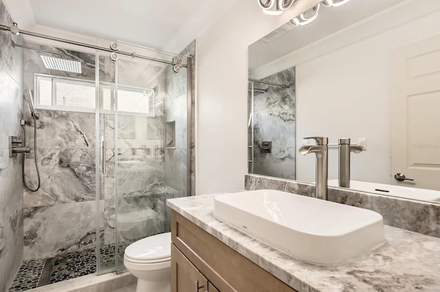 3058 Cara Ct, Palm Harbor, FL 34684 - bathroom featuring a stall shower, toilet, and vanity