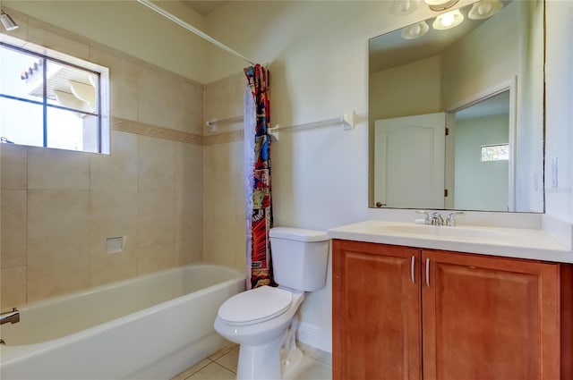 1531 Ember Ln, Tarpon Springs, FL 34689 - bathroom featuring toilet, shower / tub combo with curtain, vanity, and tile patterned flooring