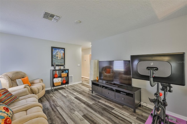6512 Trent Creek Dr, Sun City Center, FL 33573 - living area featuring wood finished floors, baseboards, and a textured ceiling