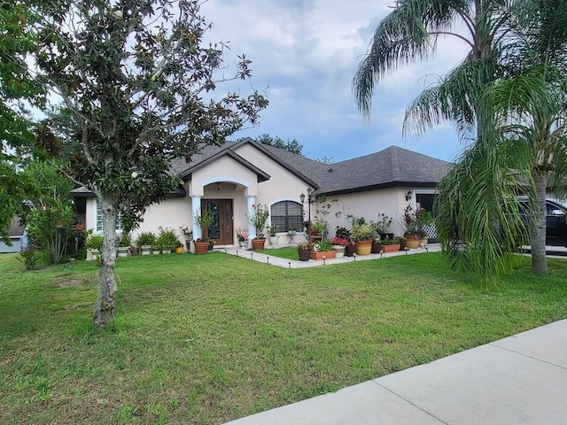 4471 Marsh Harbor Dr, Tavares, FL 32778 - ranch-style home with stucco siding, a front yard, and a shingled roof